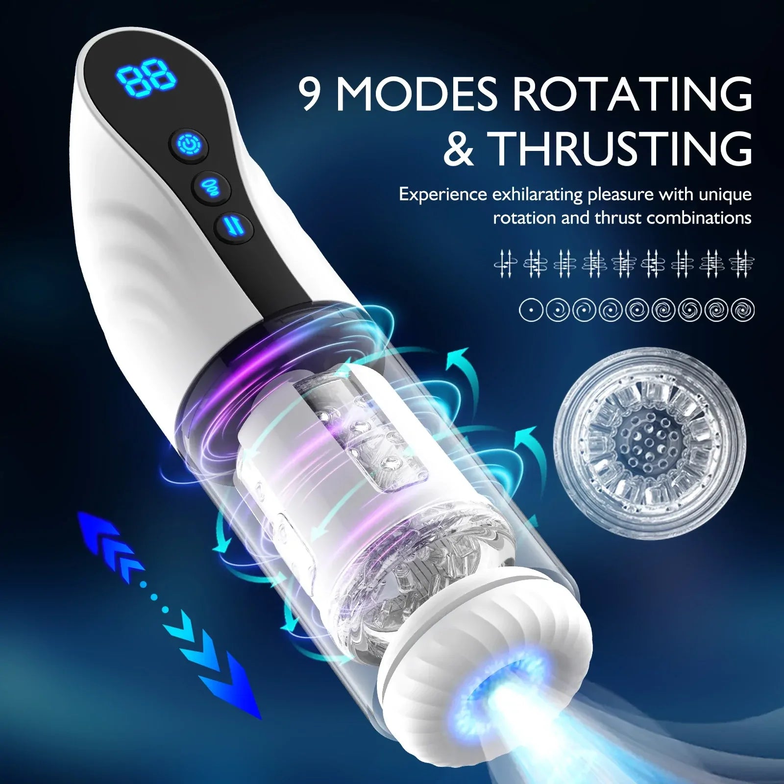 Rogue: Masturbatore 3-in-1 · Suzione · Rotazione · Spinta Automatica