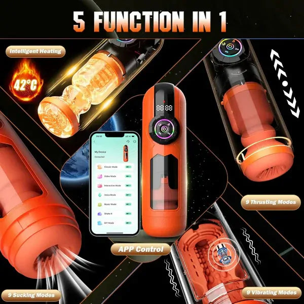 Pentamax: Masturbatore 5-in-1 con Spinta, Suzione, Vibrazione, Riscaldamento e App