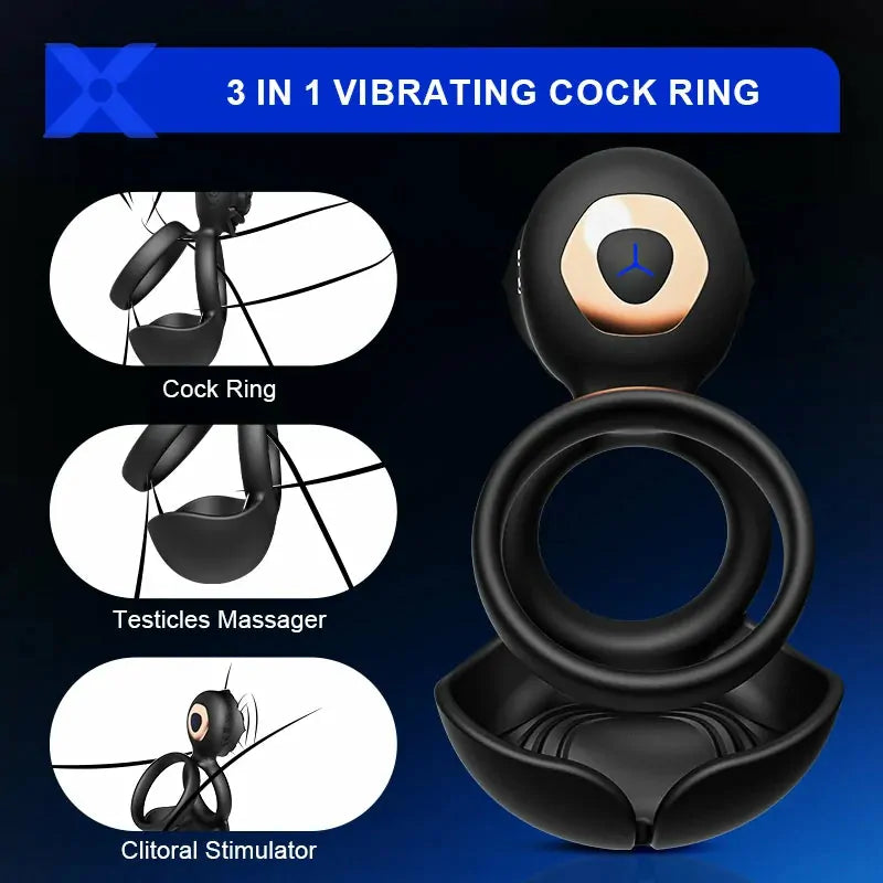 PR5: Anello Vibrante per Pene 3-in-1 con Massaggio Scrotale e Stimolatore per Partner