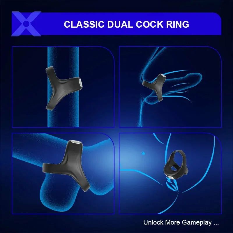 PR7: Anello Vibrante per Pene con Doppio Anello, Supporto Triangolare e 10 Modalità