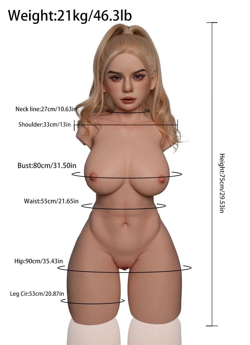Cora: torso bambola sessuale in silicone, coda di cavallo e testa ROS