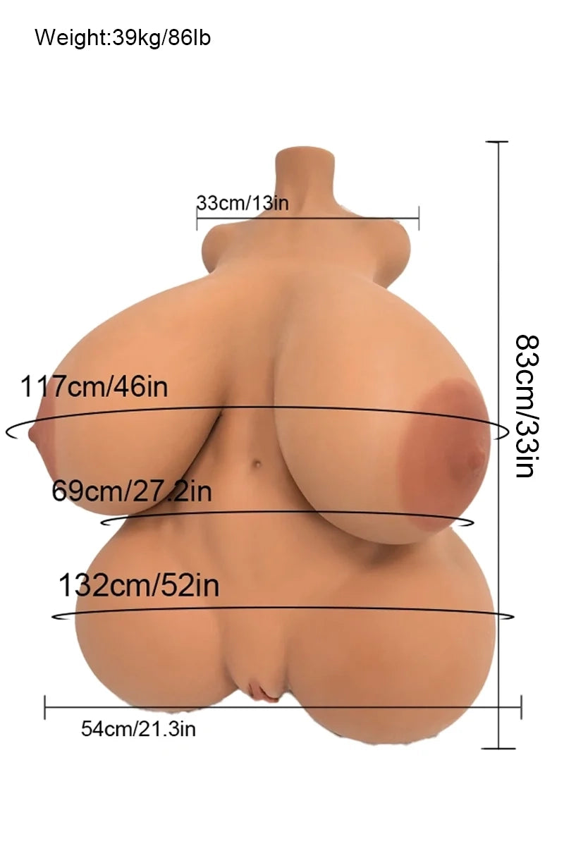 Jacob: torso bambola sessuale BBW 39 kg, seno in gel e glutei grandi