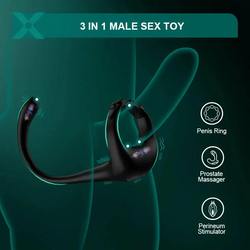 PR4: Anello Vibrante per Pene 3-in-1 con Massaggiatore Prostatico e Telecomando