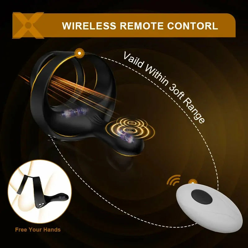 PR6: Anello Vibrante per Pene 3-in-1 · Telecomando · Stimolazione Perineale