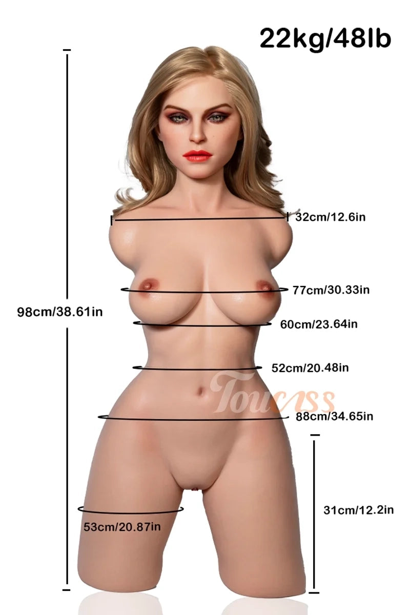 Valentina: torso bambola sessuale MILF bionda in silicone, testa ROS