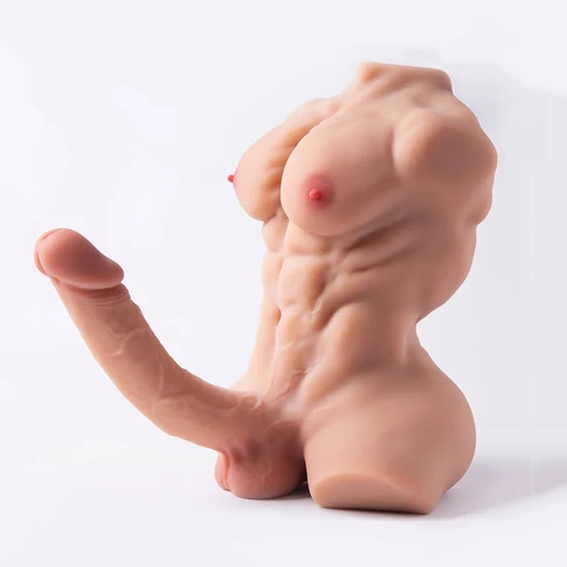Kalel: torso maschile muscoloso in TPE, dildo con anima metallica